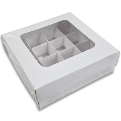 Кутия за бонбони и бисквитки с прозорец – 15 × 15 × 5 см – Бяла- 20 броя