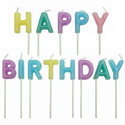 PME Свещички за торта „Happy Birthday“ – пастелни, комплект 13 бр., 24 mm