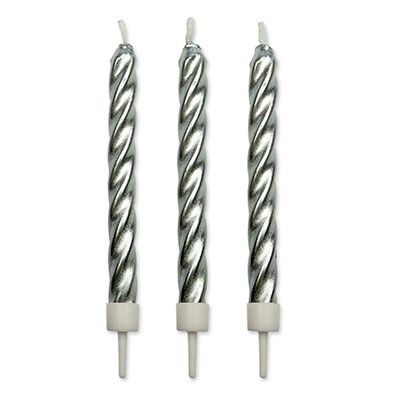 PME Спираловидни свещички за торта със стойки – Сребърни , 10 бр., 62 mm