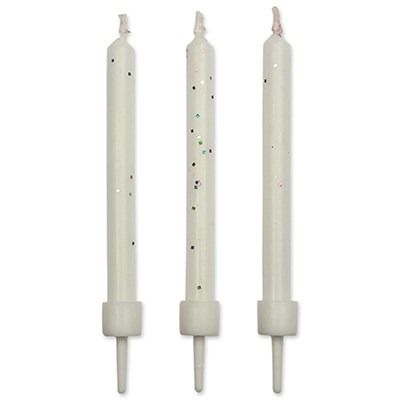PME Блестящи свещички за торта със стойки – бели, 10 бр., 62 mm