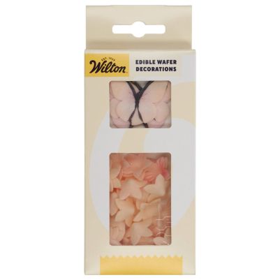 Комплект вафлена декорация Wilton - Пеперуди и цветенца - Пастелно розови - 30 броя 