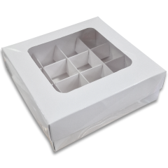 Кутия за бонбони и бисквитки с прозорец – 15 × 15 × 5 см – Бяла- 50 броя
