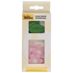Комплект вафлена декорация Wilton - Розови цветя и листа - 11 броя