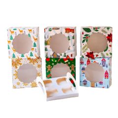 Кутия за 4 мъфина - 17,5 х 17,5 х 8,5 см - Коледно село