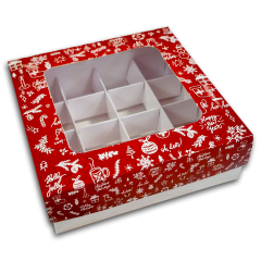 Кутия за бонбони и бисквитки с прозорец – 15 × 15 × 5 см – Коледна магия - 3 броя