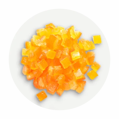 Кандирани озахарени плодчета - Портокалови кубчета - 6х6 - 250 гр.