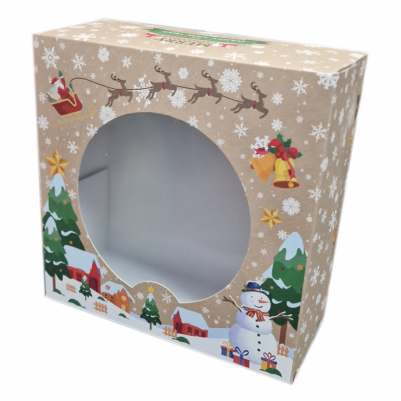 Кутия за  торта  с прозорец -  Merry Christmas No15B - Крафт  - 25 x 25 x 10 cm