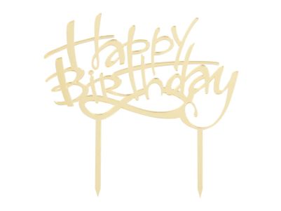 Топер за торта - Happy Birthday - Злато - 17см