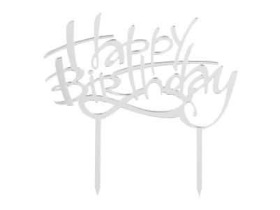 Топер за торта - Happy Birthday - Сребро - 17см
