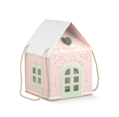 Кутия къщичка с дръжки - Пастелно Розова - 200х200х180 мм
