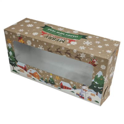 Кутия за  торта  с прозорец -  Merry Christmas No394 - Крафт  - 31 x 15 x 10 cm