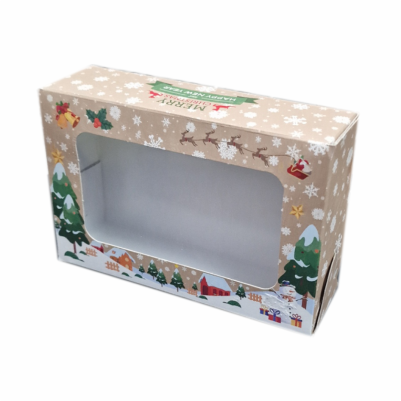 Кутия за  бонбони  с прозорец -  Merry Christmas No4X - Крафт  - 18 x 15 x 5 cm