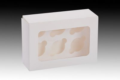 Кутия за 6 броя мини мъфин с прозорец и сепаратор - 14 x 20 x 6.3 см