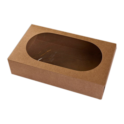 Картонена кутия за сладкиши и бисквитки - кафява - с прозорец  21х13х5,5 см