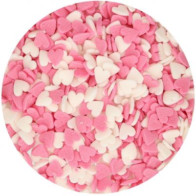 Захарна декорация - Розови и бели сърца - 60 грама