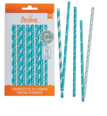 Сламки/Пръчки - 80 броя - Stars pois blue