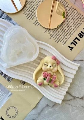 Силиконов молд - Зайче с подарък и цвете- Silikonforms