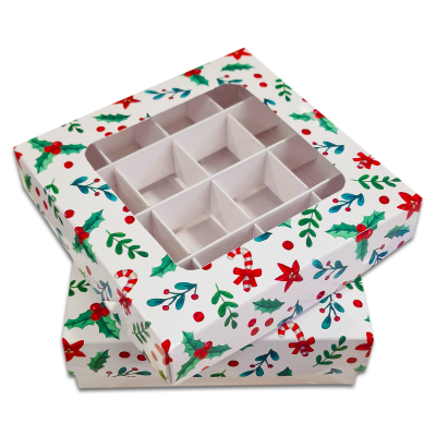 Кутия за бонбони и бисквитки с прозорец – 15 × 15 × 3 см – Джел - 20 броя