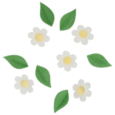 Комплект вафлена декорация Wilton -  Бели цветя и листа - 11 броя 