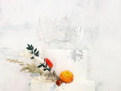 Топер за торта - Happy Birthday - Сребро - 17см