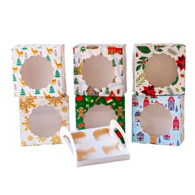 Кутия за 4 мъфина - 17,5 х 17,5 х 8,5 см - Коледен пейзаж