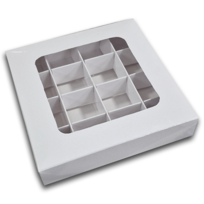 Кутия за бонбони и бисквитки с прозорец – 15 × 15 × 3 см – Бяла- 3 броя