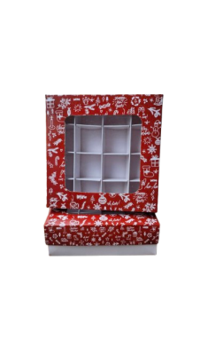 Кутия за бонбони и бисквитки с прозорец – 15 × 15 × 5 см – Коледна магия - 50 броя